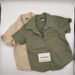 OLD NAVY Olive Green and Tan Kids Button-Up Camp Shirts - Set of 2